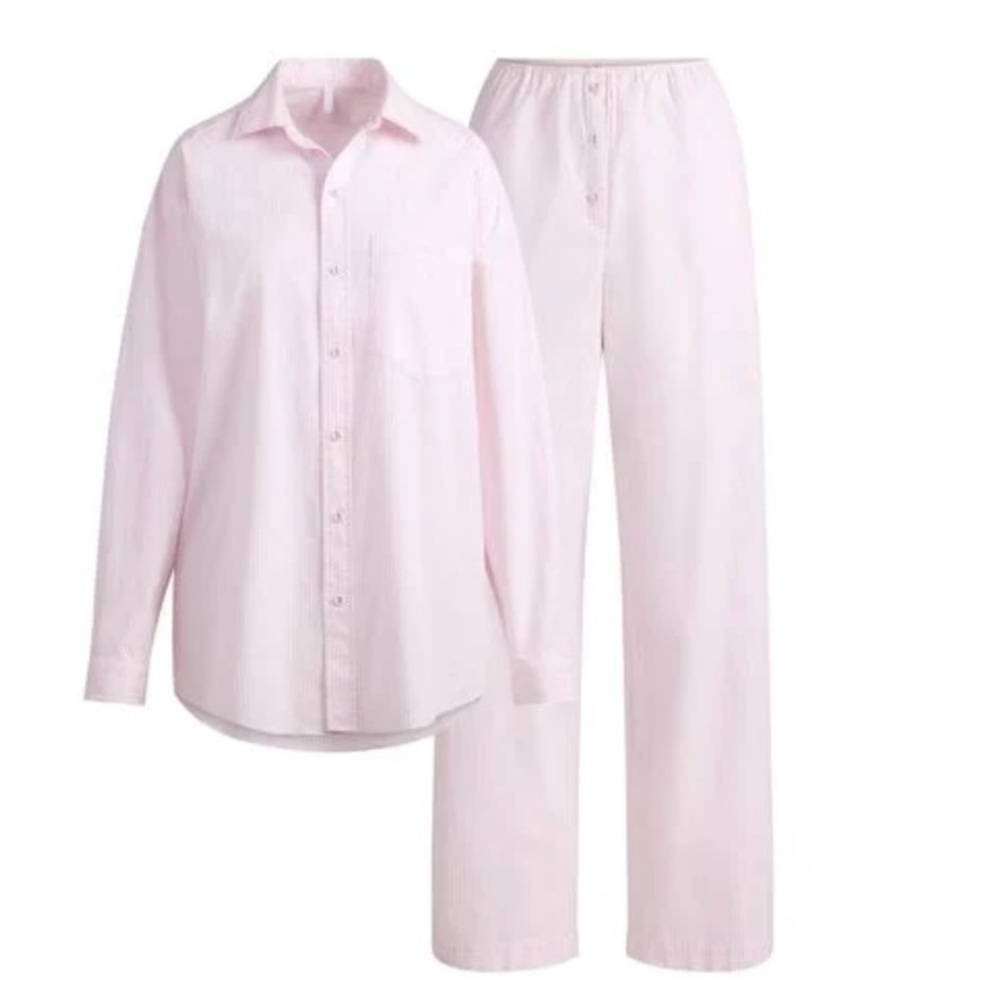 SKIMS Oversized Stretch Cotton Stripe Pajama Set | Cherry Blossom Stripe | S - Picture 8 of 11